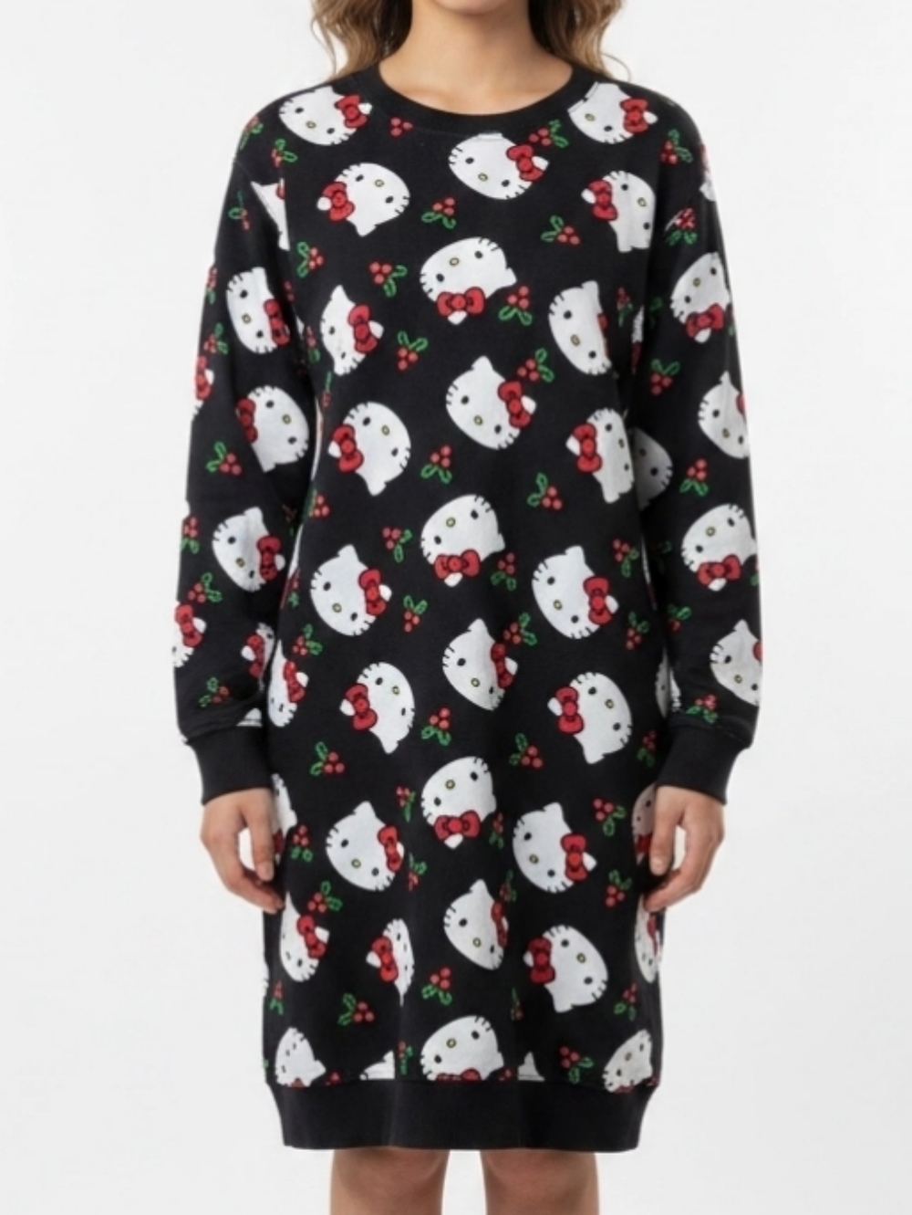 Hello Kitty By Sanrio Oversized Sweatshirt Dress Sz 2X Kitties Face Holly Plants
